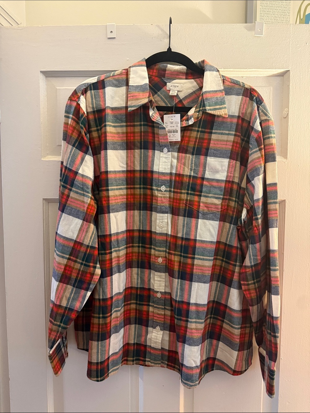 J. Crew Flannel Red, Green & White Plaid Cotton Button-Down